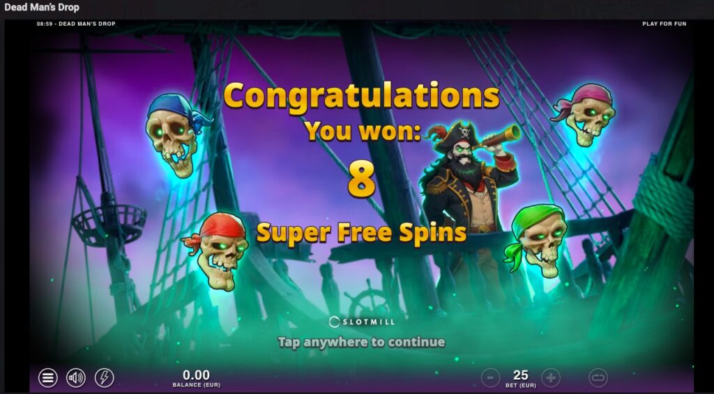 Dead Man’s Drop Slot free spins won