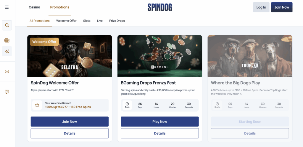 SpinDog casino promotions.