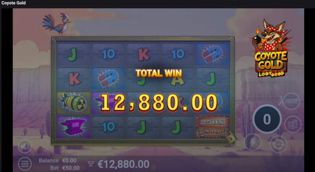 Coyote Gold total winnings from free spins