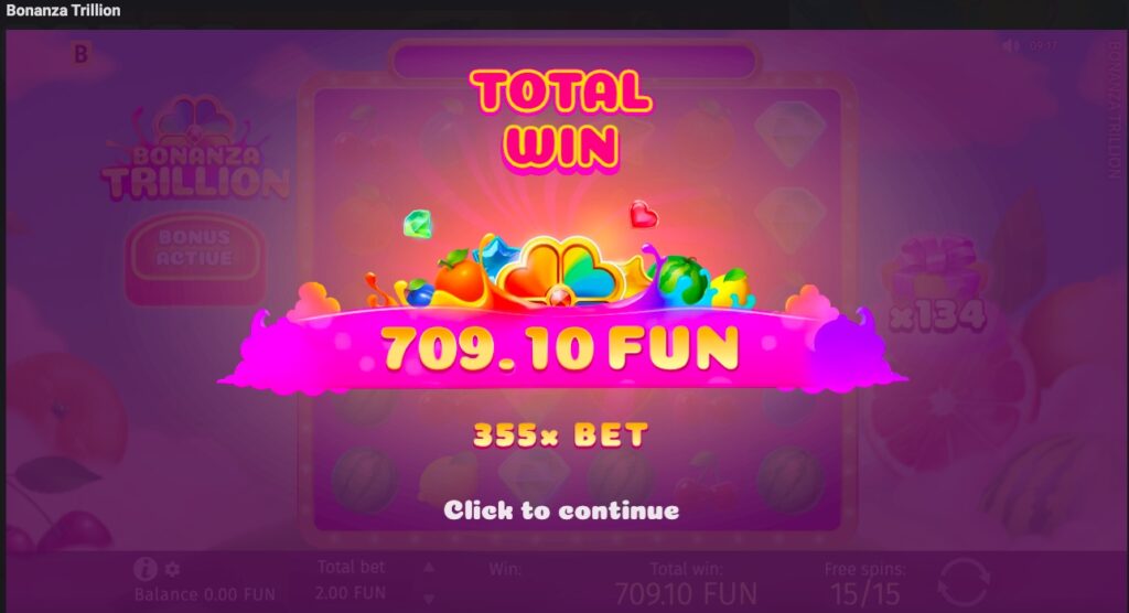 Bonanza Trillion total winnings from free spins