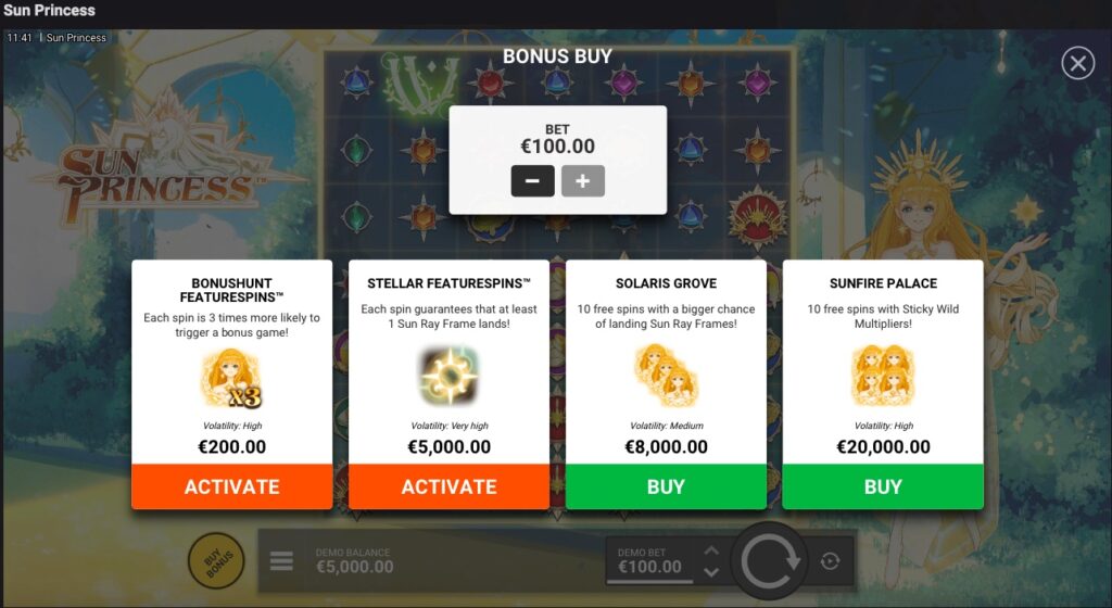 Sun Princess Buy Feature Options