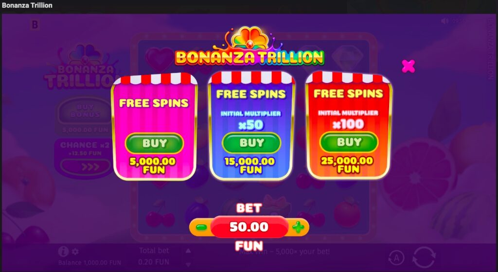 Bonanza Trillion buy feature options