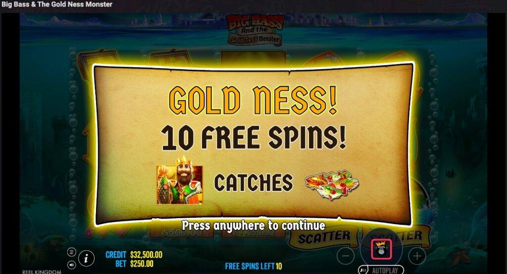 Big Bass & The Gold Ness Monster free spins won