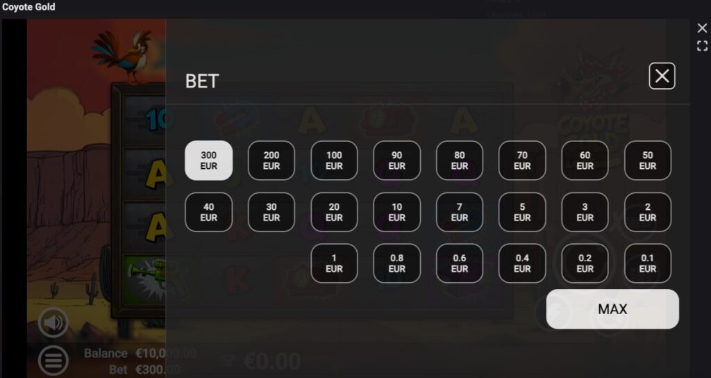 Coyote Gold bet stake options