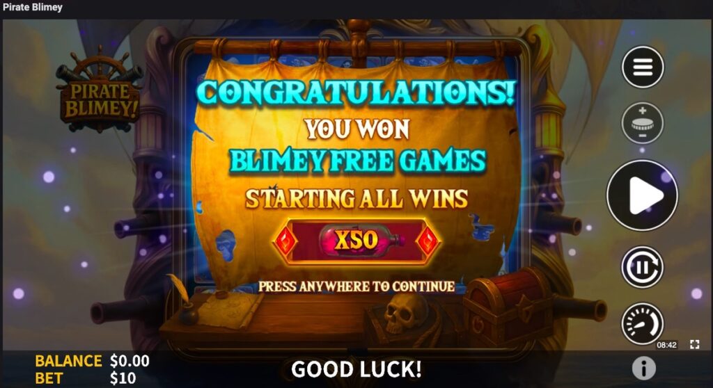 Pirate Blimey free spins won