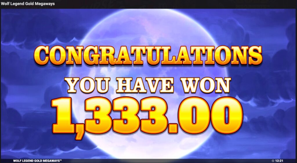Wolf Legend Gold Megaways total winnings from free spins 