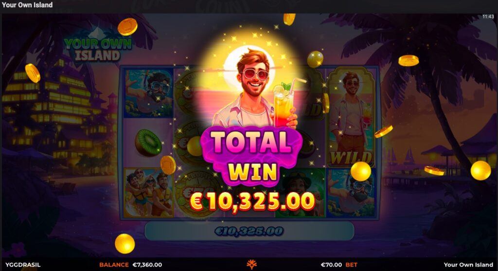 Your Own Island total winnings from free spins