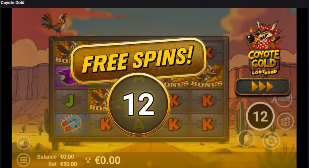 Coyote Gold free spins won