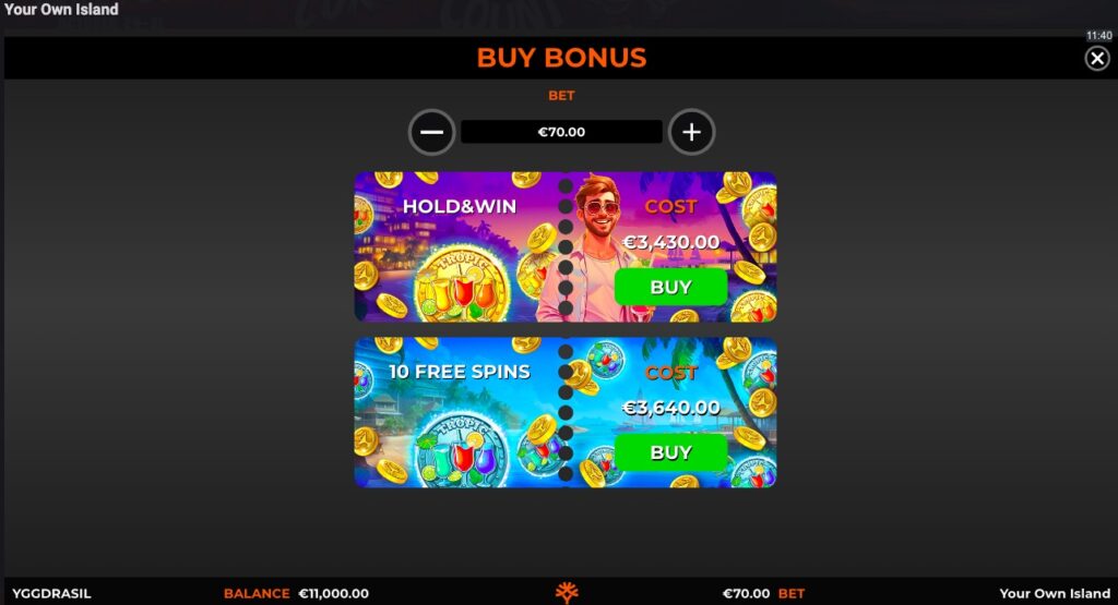 Your Own Island buy feature options