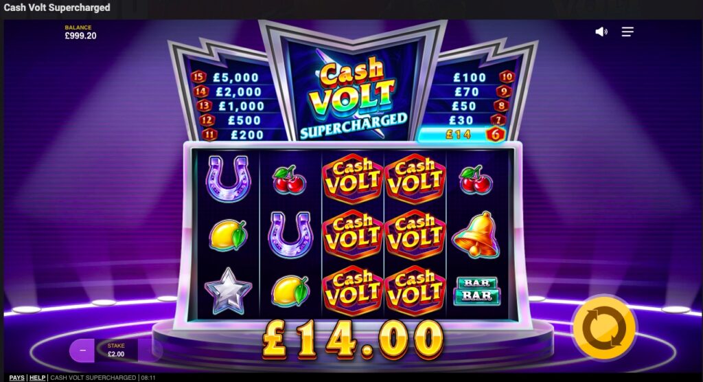 Cash Volt Supercharged winning spin