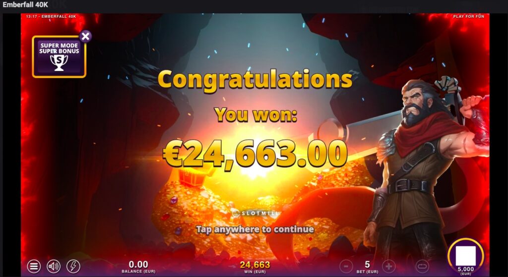 Emberfall 40k Slot total winnings from free spins