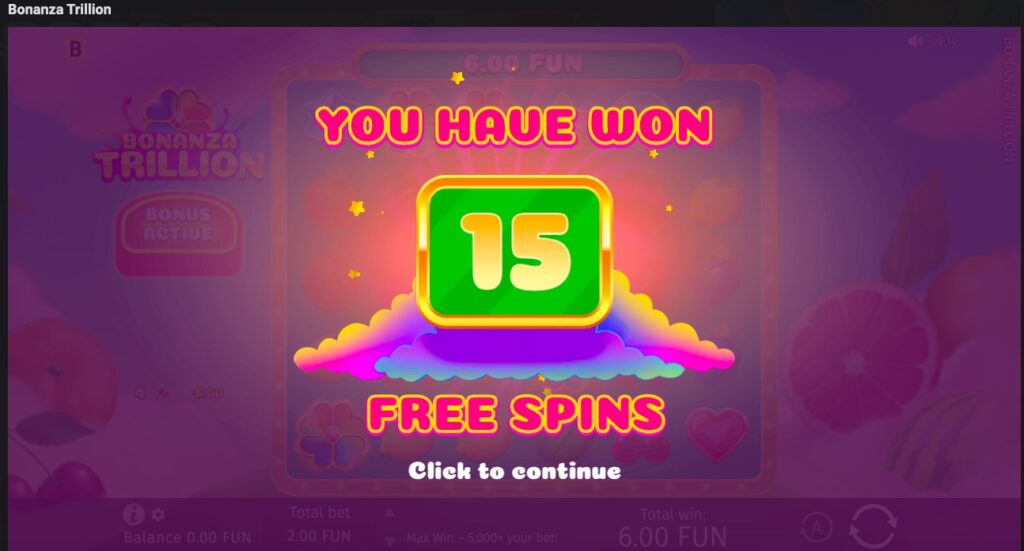 Bonanza Trillion free spins won