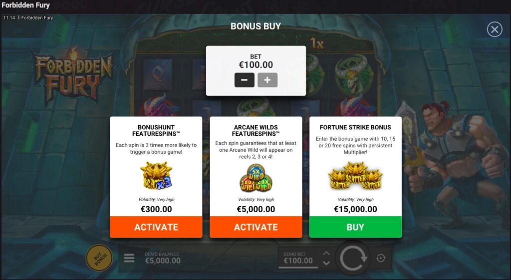 Forbidden Fury Slot buy feature stake options