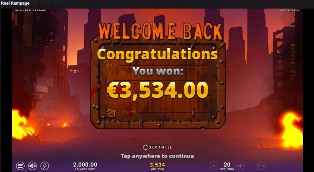 Real Rampage total winnings off free spins