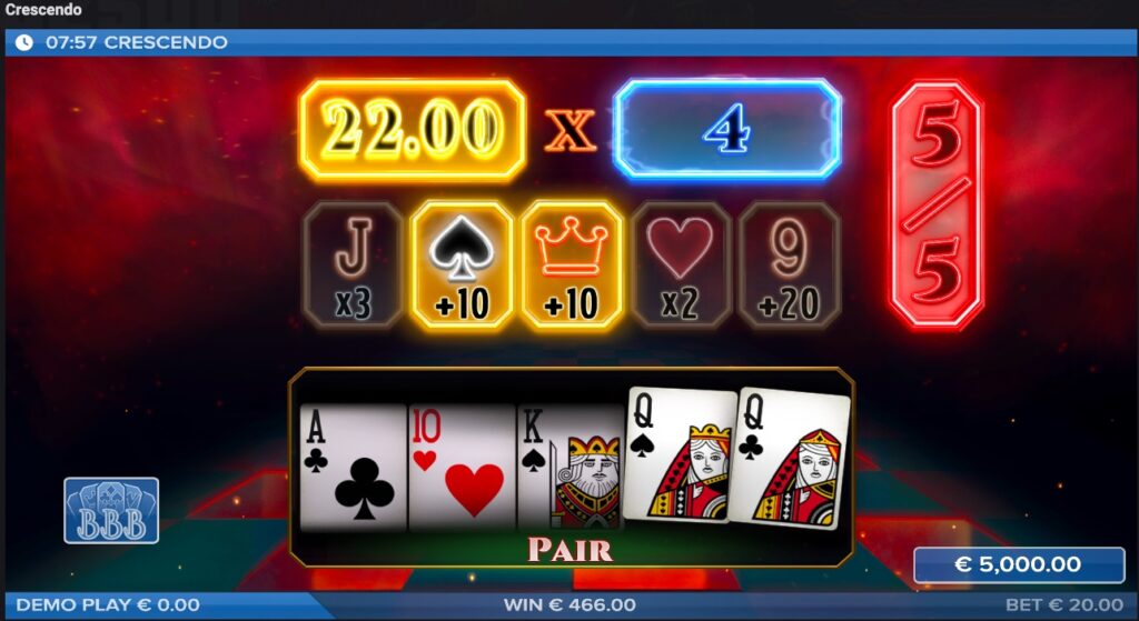 Crescendo winnings from free spins