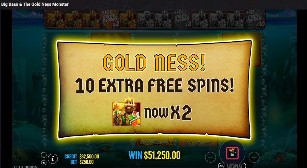 Big Bass & The Gold Ness Monster winning extra free spins
