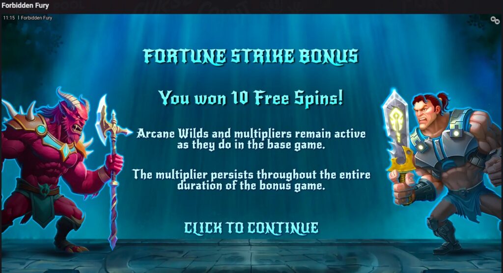 Forbidden Fury Slot free spins won