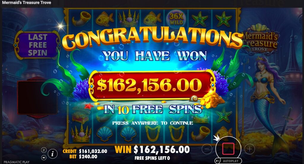 Mermaid’s Treasure Trove total winnings of free spins purchased