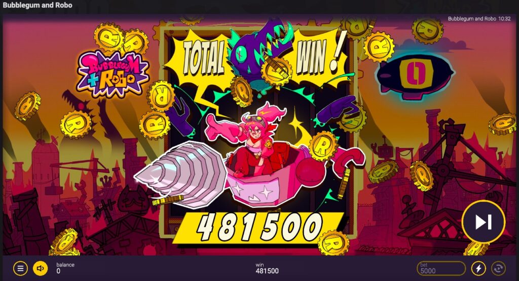 Bubblegum and Robo total winnings from free spins