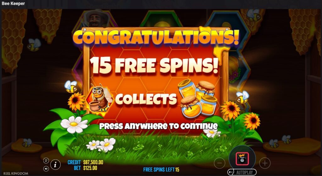 Bee Keeper won free spins 