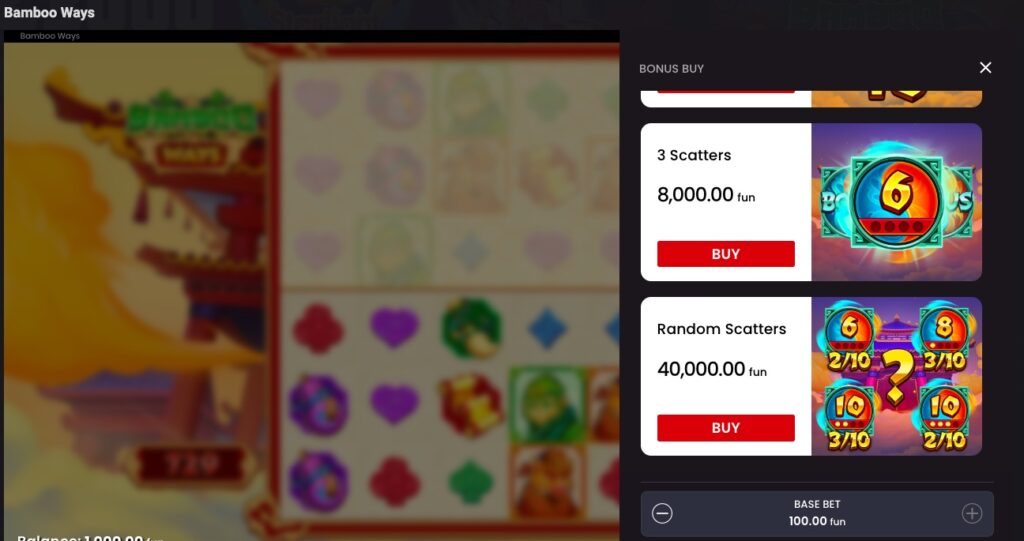 Bamboo Ways bet stake options