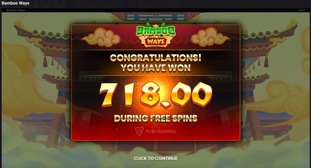 Bamboo Ways total winnings from free spins feature