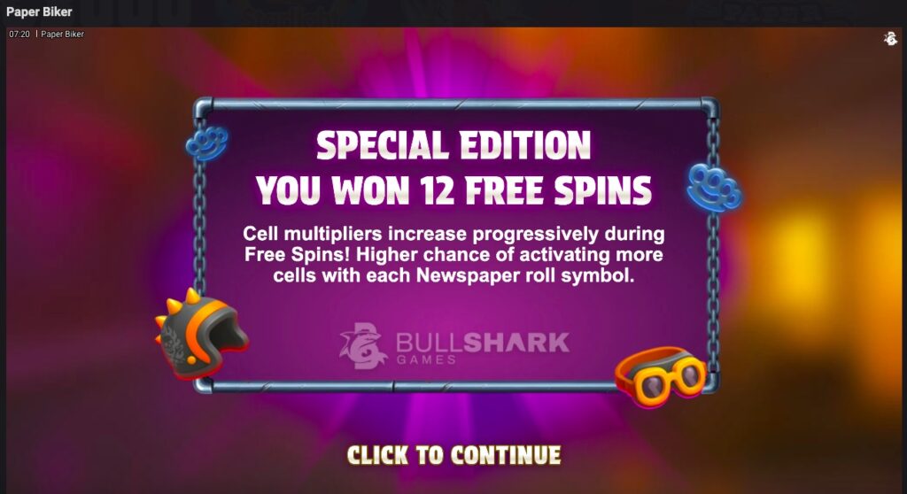 Paper Biker won free spins 