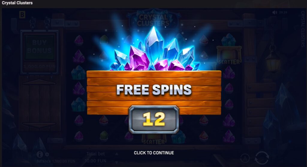 Crystal Clusters free spins won