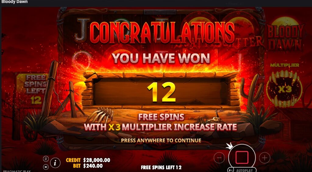 Bloody Dawn free spins won 