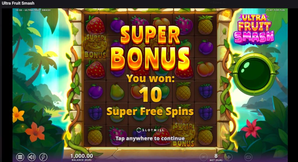 Ultra Fruit Smash free spins won 